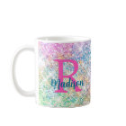 Cute iridescent unicorn pink faux glitter monogram