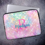 Cute iridescent unicorn pink faux glitter monogram laptop sleeve<br><div class="desc">Pretty chic and elegant girly iridescent glitter in unicorn rainbow pink to create a special unique stylish Laptop sleeve. Add some style to your office, desk, or personal space with a Chic and stylish custom name and monogram Laptop sleeve.. personalise it with a script name and monogram. The perfect accessory...</div>