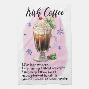 Cute Irish Coffee Christmas Drink Recipe Tea Towel