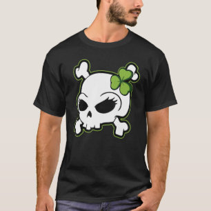 Cute Irish Girl Skull Shamrock Bow Funny St Patric T-Shirt
