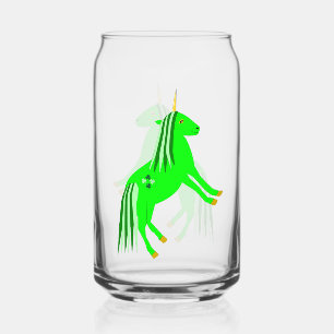 Cute Irish Green and Gold Unicorn Can Glass
