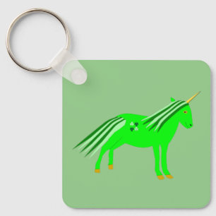Cute Irish Green and Gold Unicorn Custom Key Ring