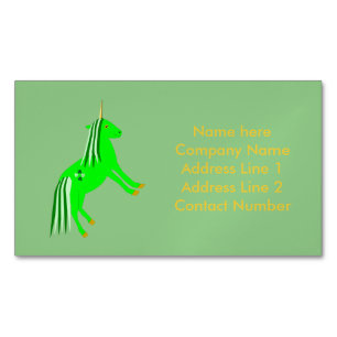 Cute Irish Green and Gold Unicorn Custom Magnetic Business Card