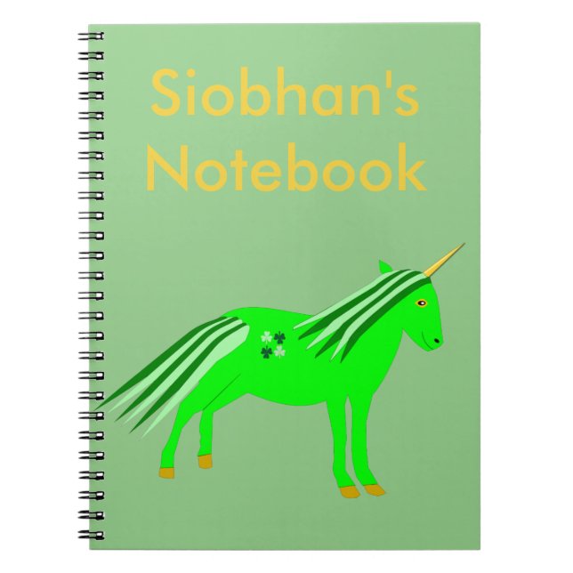 Cute Irish Green and Gold Unicorn Custom Notebook (Front)