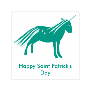 Cute Irish Green and Gold Unicorn Custom Self-inking Stamp