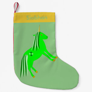 Cute Irish Green and Gold Unicorn Custom Small Christmas Stocking
