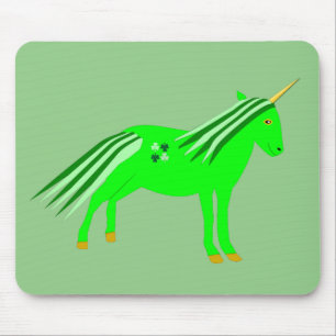 Cute Irish Green and Gold Unicorn Mouse Pad