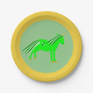 Cute Irish Green and Gold Unicorn Paper Plate
