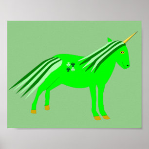 Cute Irish Green and Gold Unicorn Poster