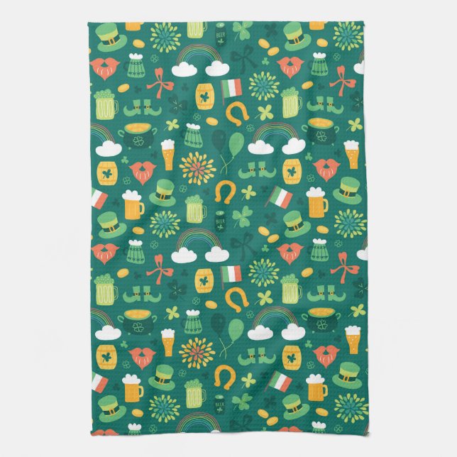 Cute Irish Icon Pattern Tea Towel (Vertical)