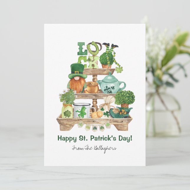 Cute Irish Knickknack Stand St Patrick's Day Holiday Card (Standing Front)