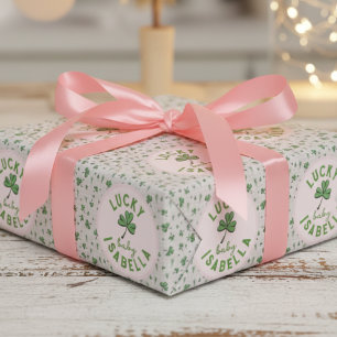 Cute Irish Lucky Baby Pink & Green Shamrock Wrapping Paper