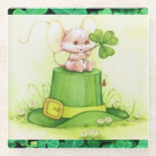 cute Irish mouse Glass Coaster