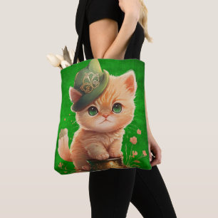 CUTE IRISH ORANGE TABBY KITTEN POT OF GOLD TOTE BAG