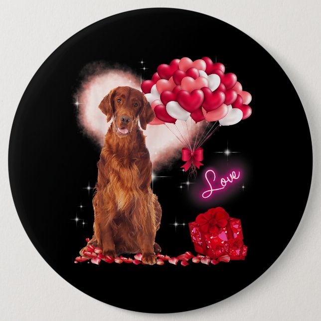 Cute Irish Setter Balloon Heart Valentines Day Val 6 Cm Round Badge (Front)