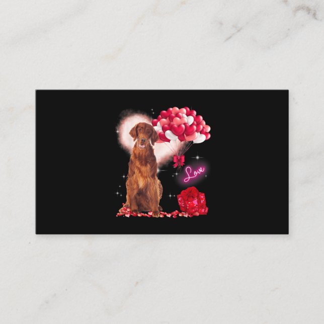 Cute Irish Setter Balloon Heart Valentines Day Val Business Card (Front)