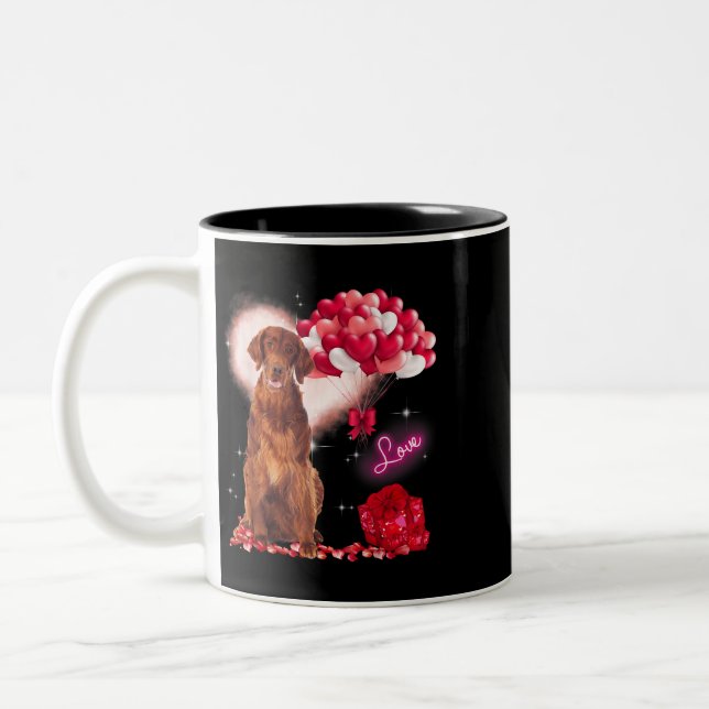 Cute Irish Setter Balloon Heart Valentines Day Val Two-Tone Coffee Mug (Left)
