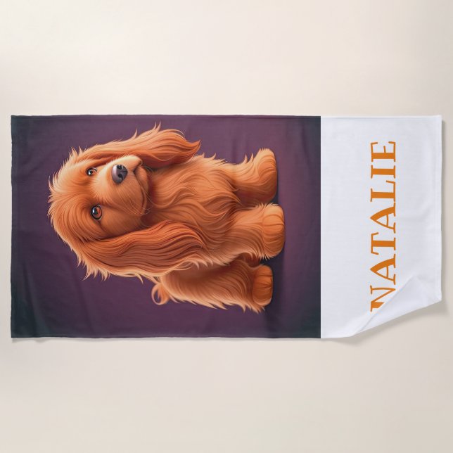 Cute Irish Setter Dog Beach Towel (Front)