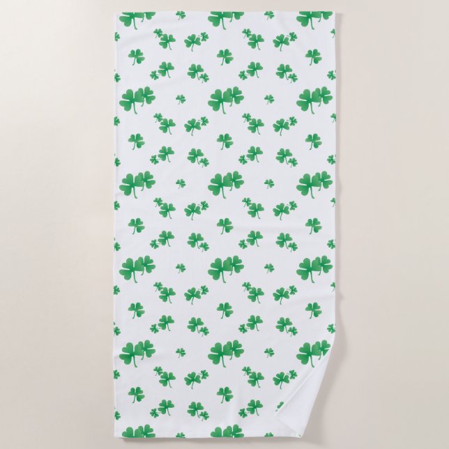 Cute Irish Shamrock Pattern Beach Towel (Front)