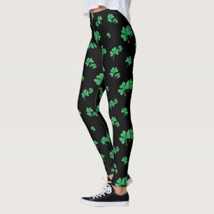Cute Irish Shamrock Pattern on Black Leggings