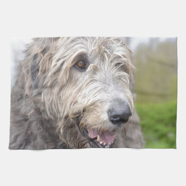 Cute Irish Wolfhound Tea Towel (Horizontal)