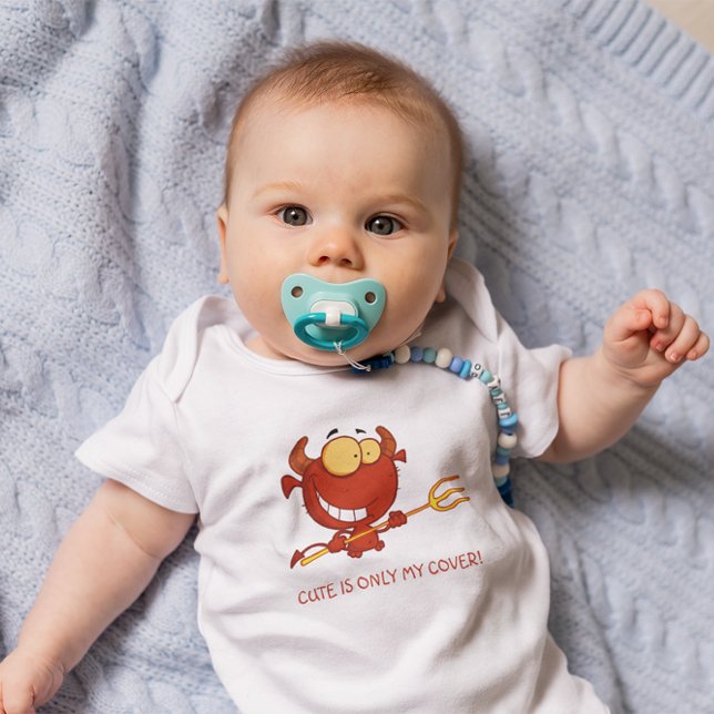 Cute is Only My Cover Red Devil Cartoon Baby Bodysuit (Cute is Only My Cover)