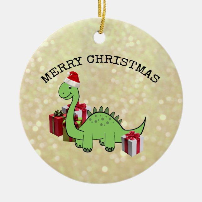 Cute is Santa dinosaur Ceramic Tree Decoration (Front)