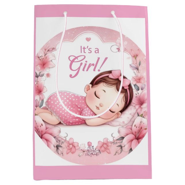Cute It’s a Girl Baby Announcement  Medium Gift Bag (Front)