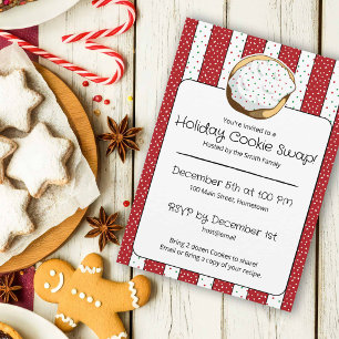 Cute Italian Cookie Swap with Red & White stripe Invitation