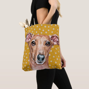Cute Italian Greyhound Yellow White Flower Pattern Tote Bag