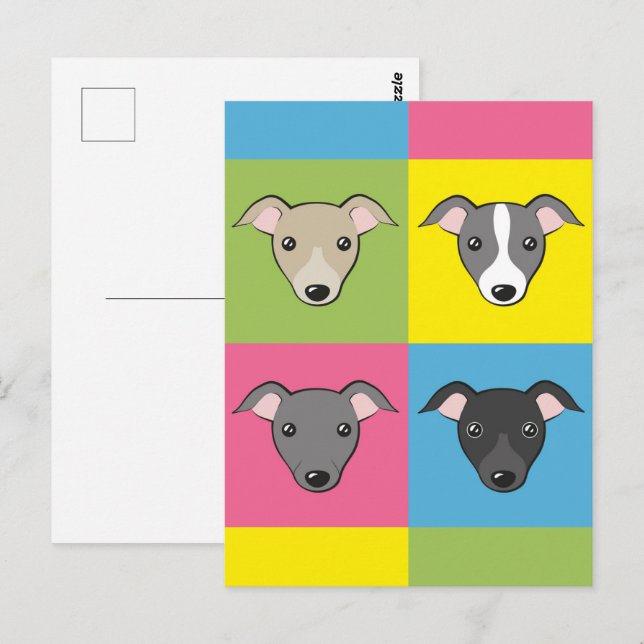 Cute Italian Greyhounds Cartoon Colourful Pop Art Postcard (Front/Back)