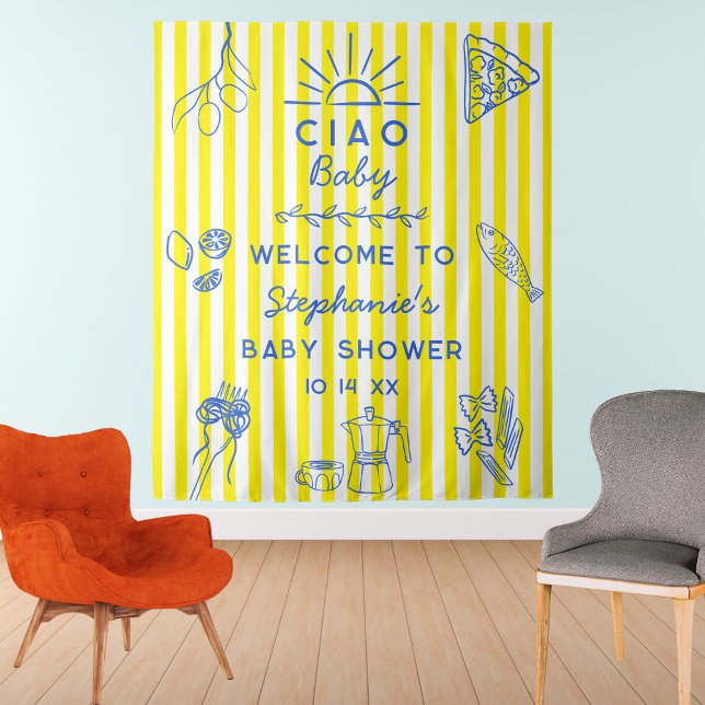 Cute Italian Themed Baby Shower Ciao Baby Backdrop Tapestry (Creator Uploaded)