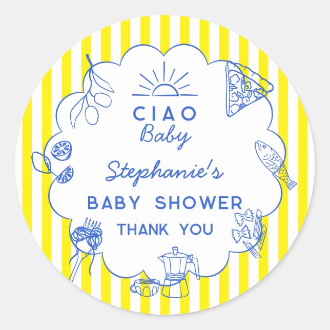 Cute Italian Themed Baby Shower Ciao Baby Stickers (Front)