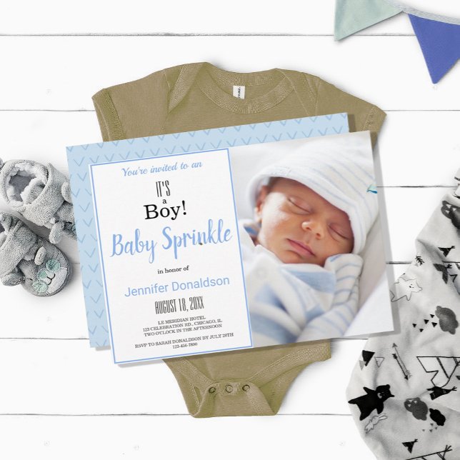 Cute It's a Boy! Blue Baby Sprinkle Photo Invitation (Creator Uploaded)