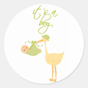 Cute it's a boy green stork holding baby stickers