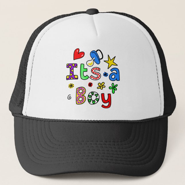 Cute Its A Boy Greeting Text Expression Trucker Hat (Front)