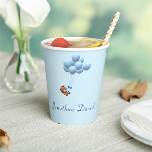 Cute It's a Boy Teddy Bear and Balloons Paper Cups