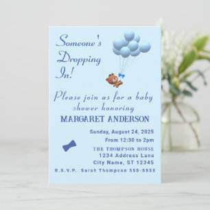Cute It's a Boy Teddy Bear and Balloons Theme Invi Invitation