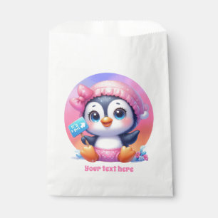 Cute it's a girl baby shower customisable penguin favour bags