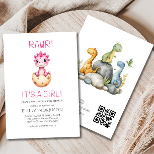 Cute It's a Girl Cute Dinosaur Baby Shower Invitation