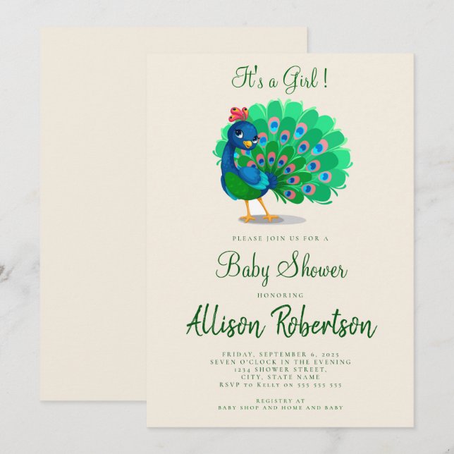 Cute It's A Girl Watercolor Baby Shower Invitation (Front/Back)
