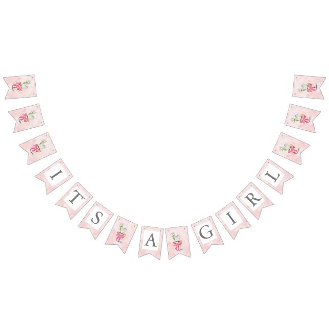 Cute I'ts A Girl Watercolor Heart Cactus Bunting (All)
