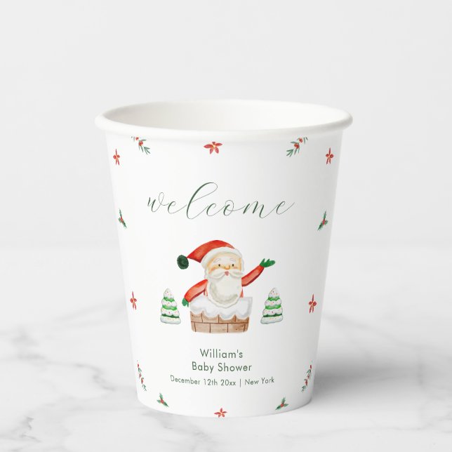 Cute It's Cold Outside Santa Baby Shower Welcome  Paper Cups (Front)