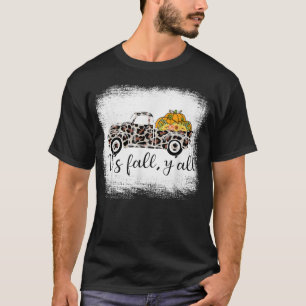 Cute It's Fall Y'all Leopard Truck Happy Thanksgiv T-Shirt