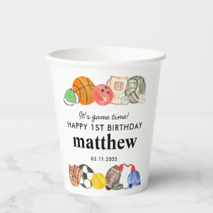 Cute It's Game Time Sports Balls Kids Birthday Paper Cups
