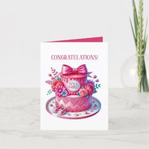 Cute it's girl cake add message holiday card