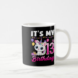 Cute It's My 13th Birthday Cat Unicorn 13 Years Ol Coffee Mug