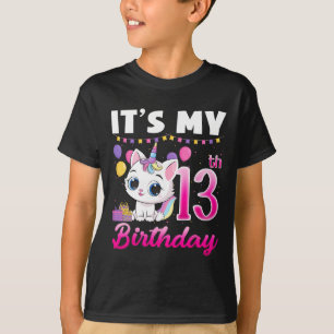 Cute It's My 13th Birthday Cat Unicorn 13 Years Ol T-Shirt