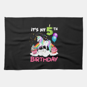 Cute It's My Fifth Birthday Unicorn Five Year Old Tea Towel