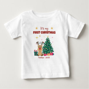 Cute It's My First Christmas With Reindeer Baby T-Shirt